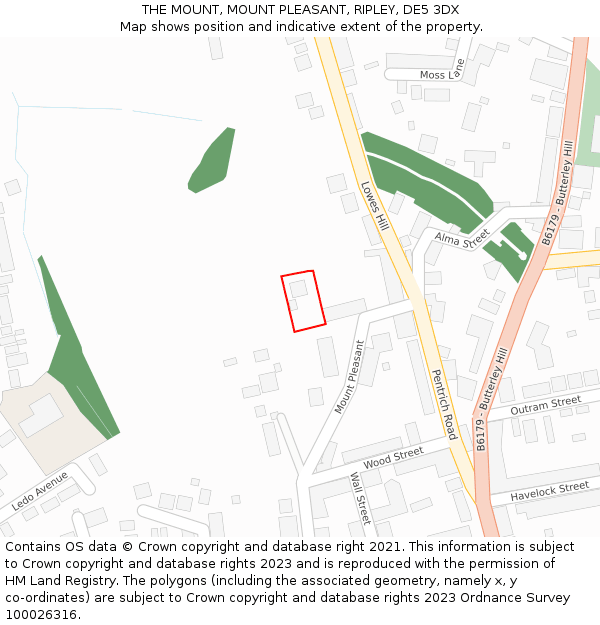 THE MOUNT, MOUNT PLEASANT, RIPLEY, DE5 3DX: Location map and indicative extent of plot
