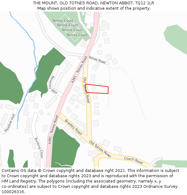 THE MOUNT, OLD TOTNES ROAD, NEWTON ABBOT, TQ12 1LR: Location map and indicative extent of plot