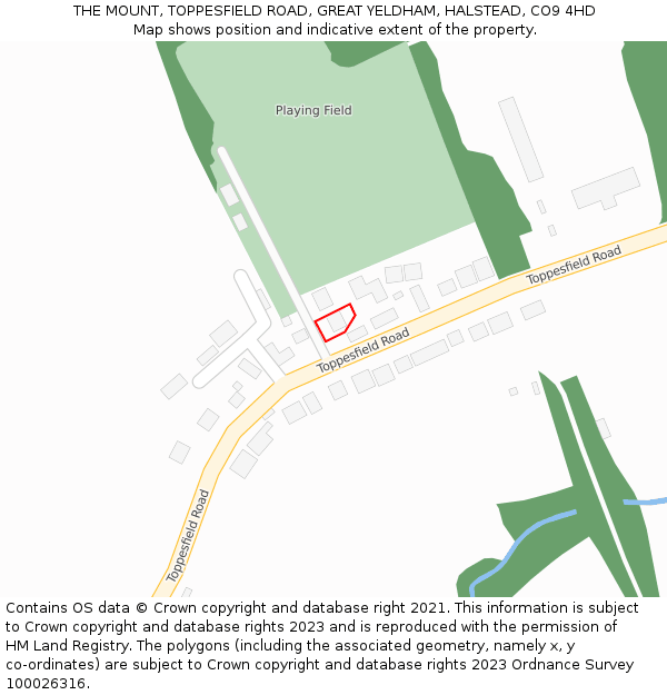 THE MOUNT, TOPPESFIELD ROAD, GREAT YELDHAM, HALSTEAD, CO9 4HD: Location map and indicative extent of plot