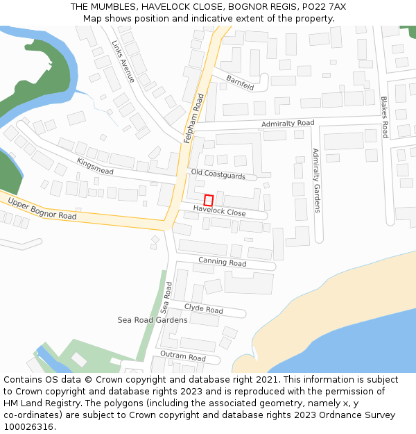 THE MUMBLES, HAVELOCK CLOSE, BOGNOR REGIS, PO22 7AX: Location map and indicative extent of plot