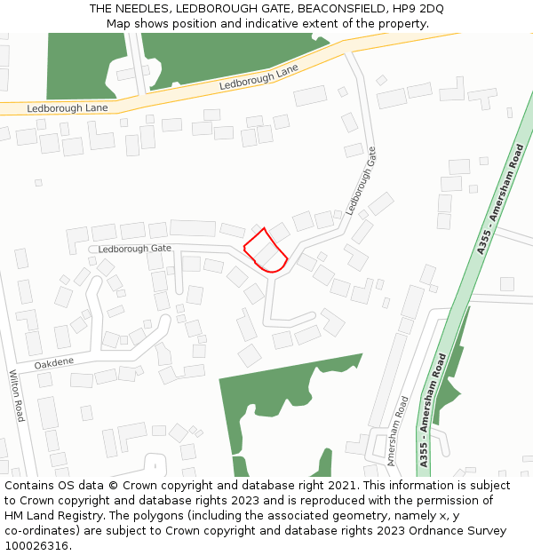 THE NEEDLES, LEDBOROUGH GATE, BEACONSFIELD, HP9 2DQ: Location map and indicative extent of plot