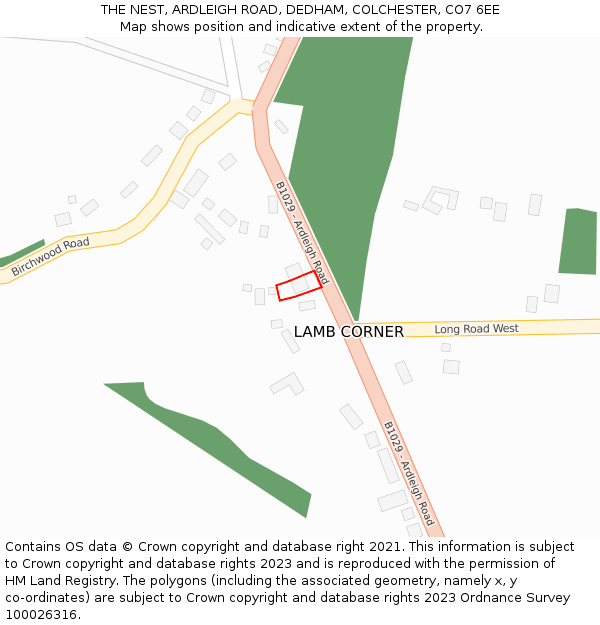 THE NEST, ARDLEIGH ROAD, DEDHAM, COLCHESTER, CO7 6EE: Location map and indicative extent of plot