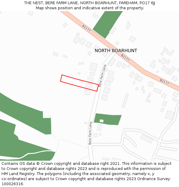 THE NEST, BERE FARM LANE, NORTH BOARHUNT, FAREHAM, PO17 6JJ: Location map and indicative extent of plot