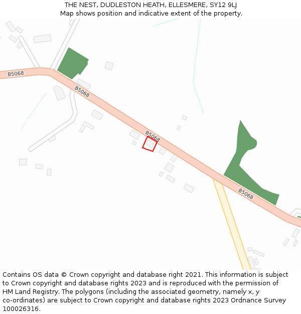 THE NEST, DUDLESTON HEATH, ELLESMERE, SY12 9LJ: Location map and indicative extent of plot