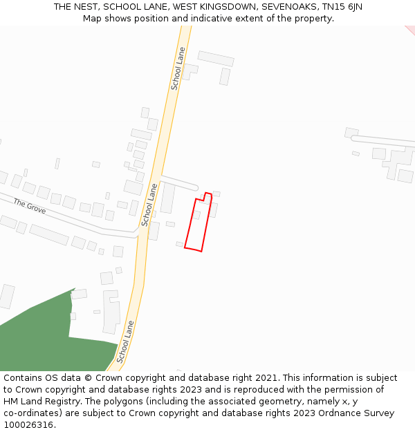 THE NEST, SCHOOL LANE, WEST KINGSDOWN, SEVENOAKS, TN15 6JN: Location map and indicative extent of plot