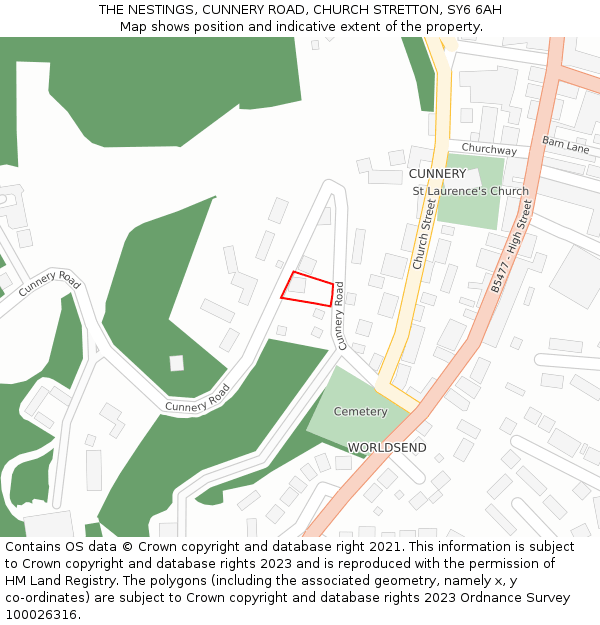 THE NESTINGS, CUNNERY ROAD, CHURCH STRETTON, SY6 6AH: Location map and indicative extent of plot