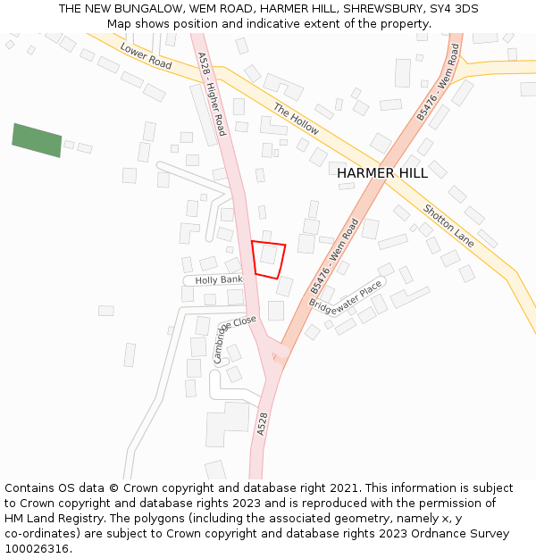 THE NEW BUNGALOW, WEM ROAD, HARMER HILL, SHREWSBURY, SY4 3DS: Location map and indicative extent of plot