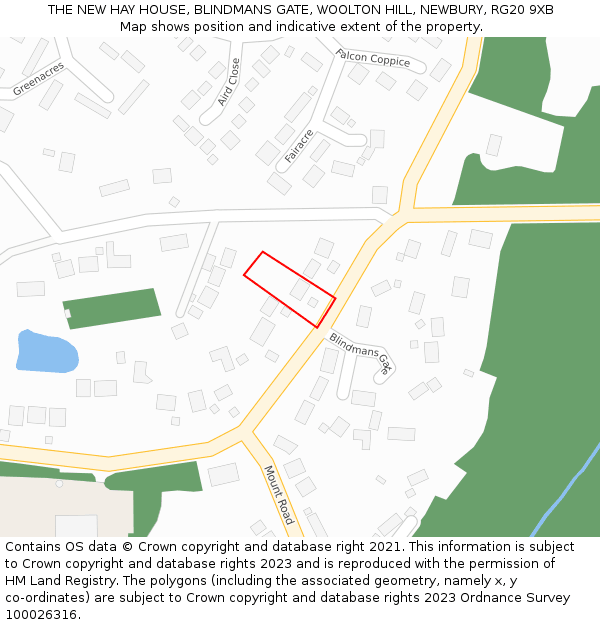 THE NEW HAY HOUSE, BLINDMANS GATE, WOOLTON HILL, NEWBURY, RG20 9XB: Location map and indicative extent of plot