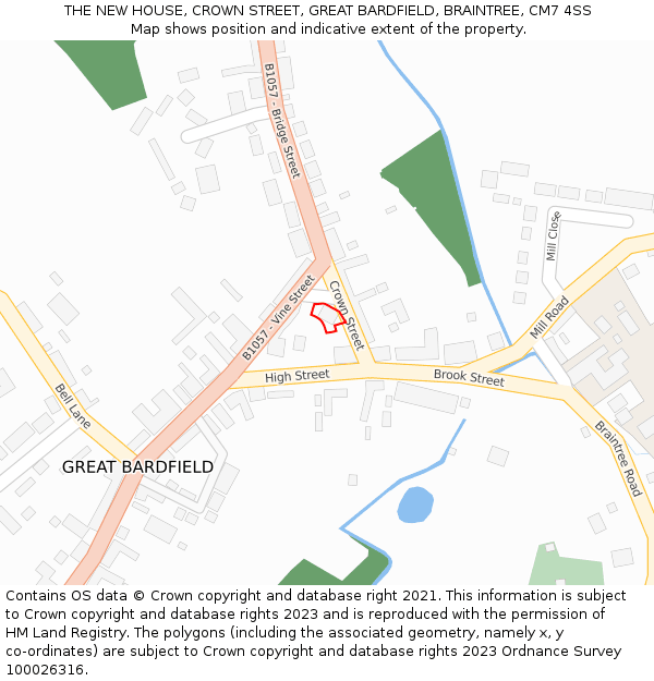 THE NEW HOUSE, CROWN STREET, GREAT BARDFIELD, BRAINTREE, CM7 4SS: Location map and indicative extent of plot