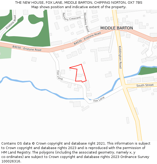 THE NEW HOUSE, FOX LANE, MIDDLE BARTON, CHIPPING NORTON, OX7 7BS: Location map and indicative extent of plot