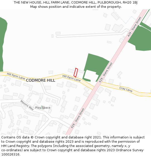 THE NEW HOUSE, HILL FARM LANE, CODMORE HILL, PULBOROUGH, RH20 1BJ: Location map and indicative extent of plot