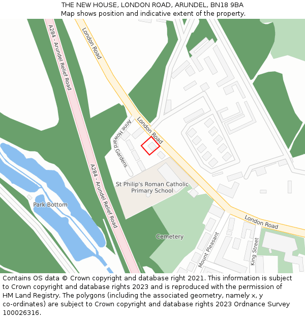 THE NEW HOUSE, LONDON ROAD, ARUNDEL, BN18 9BA: Location map and indicative extent of plot