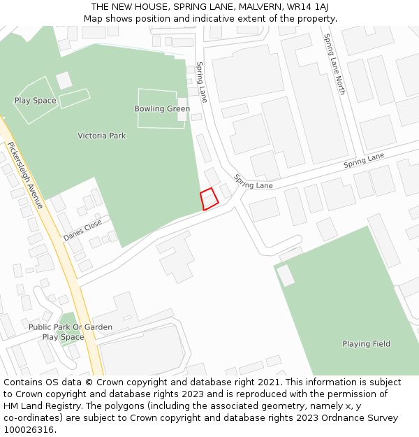 THE NEW HOUSE, SPRING LANE, MALVERN, WR14 1AJ: Location map and indicative extent of plot