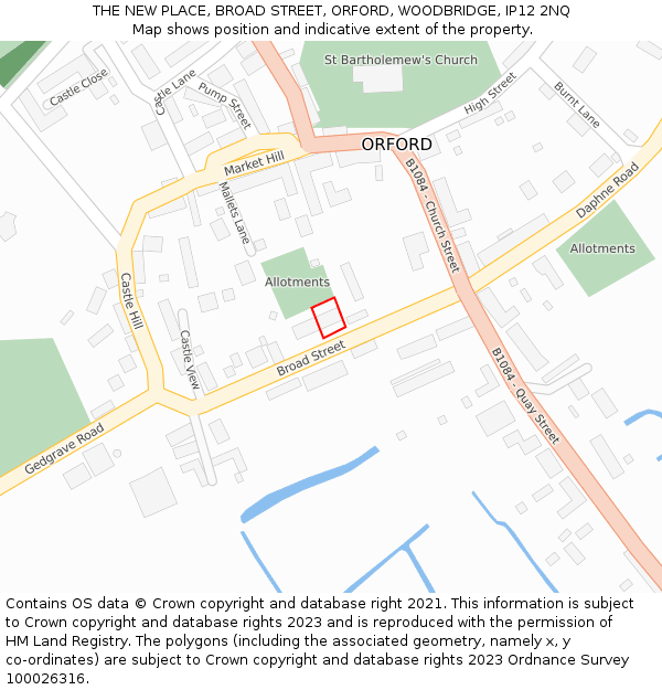 THE NEW PLACE, BROAD STREET, ORFORD, WOODBRIDGE, IP12 2NQ: Location map and indicative extent of plot