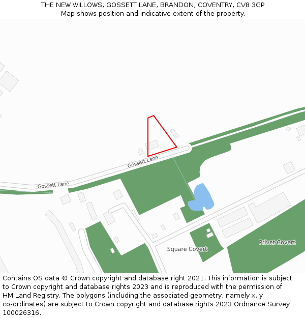 THE NEW WILLOWS, GOSSETT LANE, BRANDON, COVENTRY, CV8 3GP: Location map and indicative extent of plot