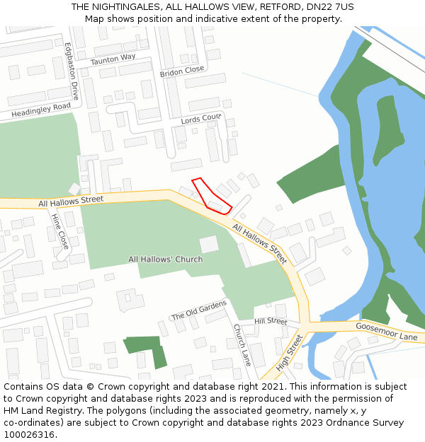 THE NIGHTINGALES, ALL HALLOWS VIEW, RETFORD, DN22 7US: Location map and indicative extent of plot