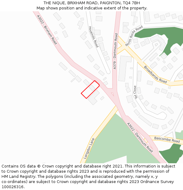 THE NIQUE, BRIXHAM ROAD, PAIGNTON, TQ4 7BH: Location map and indicative extent of plot