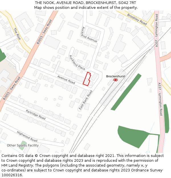 THE NOOK, AVENUE ROAD, BROCKENHURST, SO42 7RT: Location map and indicative extent of plot