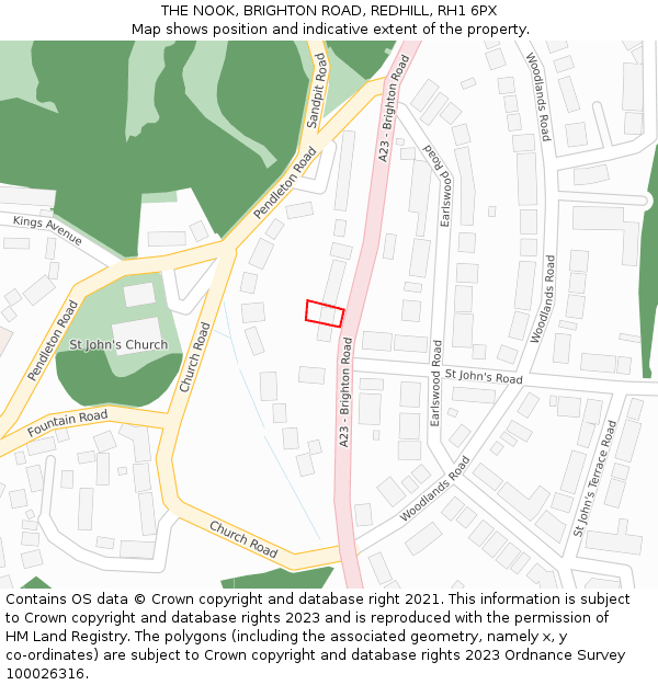 THE NOOK, BRIGHTON ROAD, REDHILL, RH1 6PX: Location map and indicative extent of plot