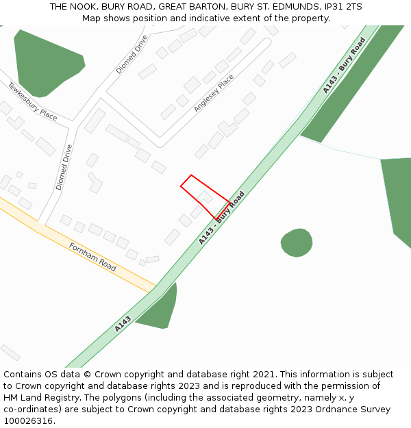 THE NOOK, BURY ROAD, GREAT BARTON, BURY ST. EDMUNDS, IP31 2TS: Location map and indicative extent of plot