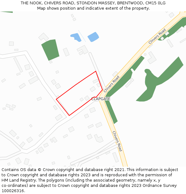 THE NOOK, CHIVERS ROAD, STONDON MASSEY, BRENTWOOD, CM15 0LG: Location map and indicative extent of plot
