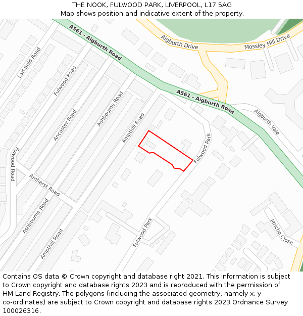 THE NOOK, FULWOOD PARK, LIVERPOOL, L17 5AG: Location map and indicative extent of plot