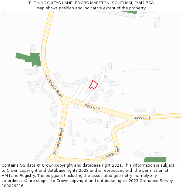 THE NOOK, KEYS LANE, PRIORS MARSTON, SOUTHAM, CV47 7SA: Location map and indicative extent of plot