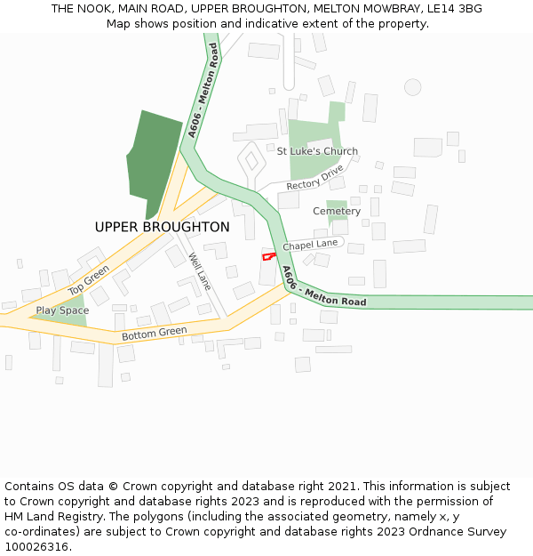 THE NOOK, MAIN ROAD, UPPER BROUGHTON, MELTON MOWBRAY, LE14 3BG: Location map and indicative extent of plot