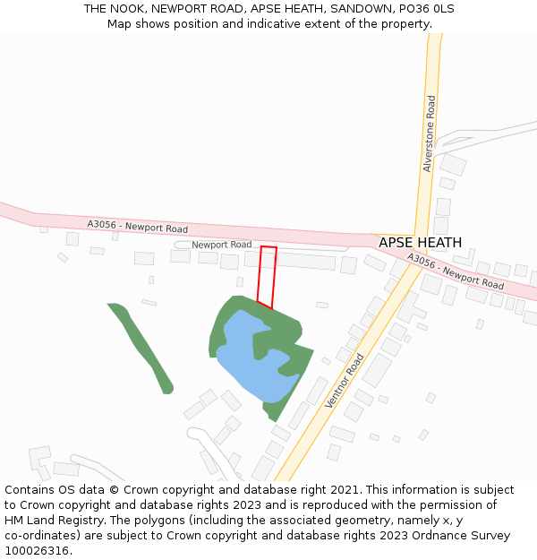 THE NOOK, NEWPORT ROAD, APSE HEATH, SANDOWN, PO36 0LS: Location map and indicative extent of plot
