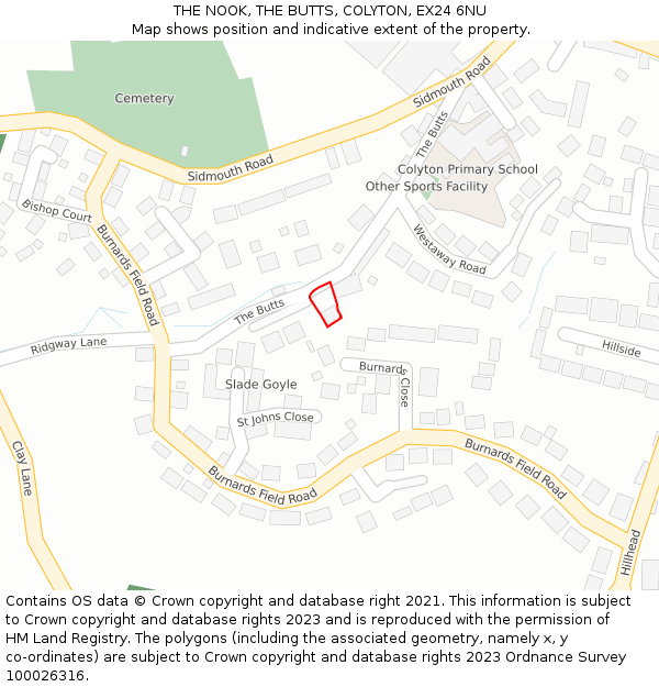 THE NOOK, THE BUTTS, COLYTON, EX24 6NU: Location map and indicative extent of plot