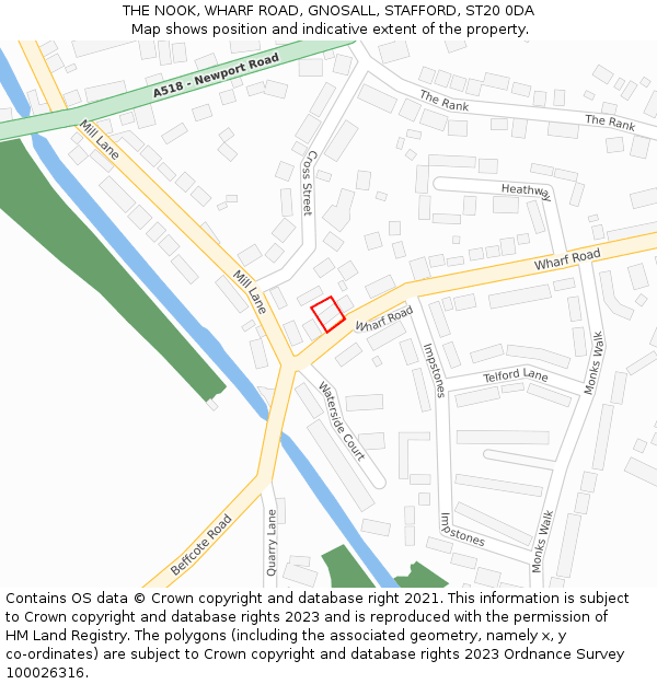 THE NOOK, WHARF ROAD, GNOSALL, STAFFORD, ST20 0DA: Location map and indicative extent of plot