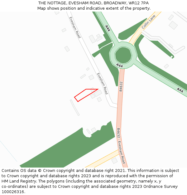THE NOTTAGE, EVESHAM ROAD, BROADWAY, WR12 7PA: Location map and indicative extent of plot