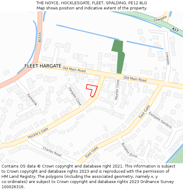 THE NOYCE, HOCKLESGATE, FLEET, SPALDING, PE12 8LG: Location map and indicative extent of plot