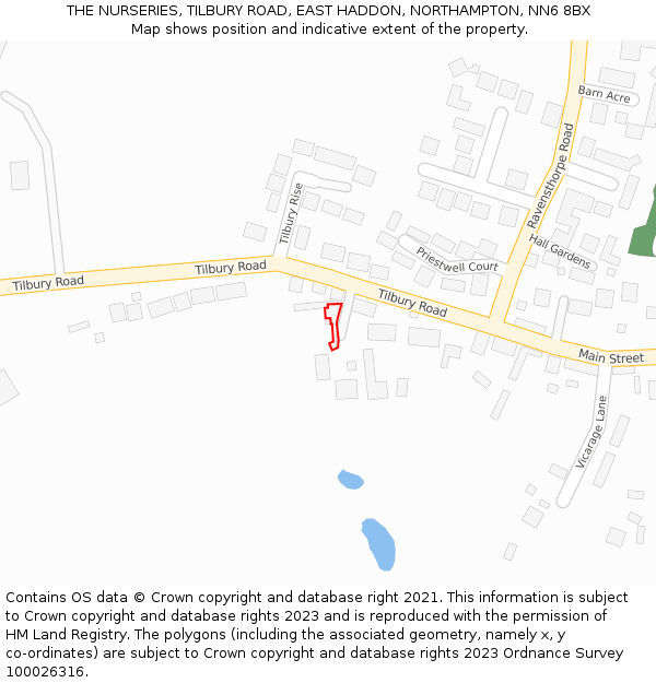 THE NURSERIES, TILBURY ROAD, EAST HADDON, NORTHAMPTON, NN6 8BX: Location map and indicative extent of plot