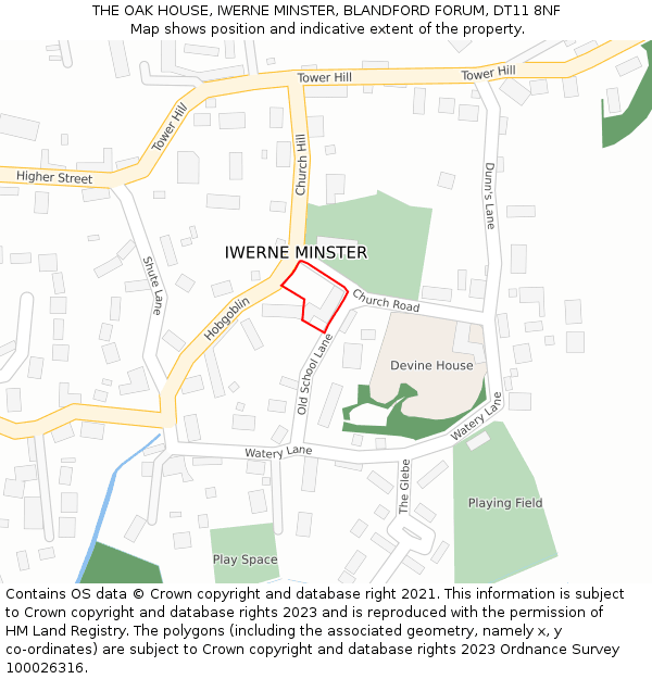 THE OAK HOUSE, IWERNE MINSTER, BLANDFORD FORUM, DT11 8NF: Location map and indicative extent of plot