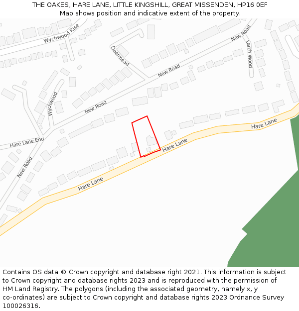 THE OAKES, HARE LANE, LITTLE KINGSHILL, GREAT MISSENDEN, HP16 0EF: Location map and indicative extent of plot