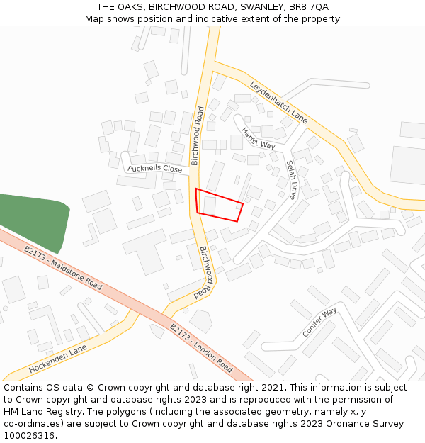 THE OAKS, BIRCHWOOD ROAD, SWANLEY, BR8 7QA: Location map and indicative extent of plot