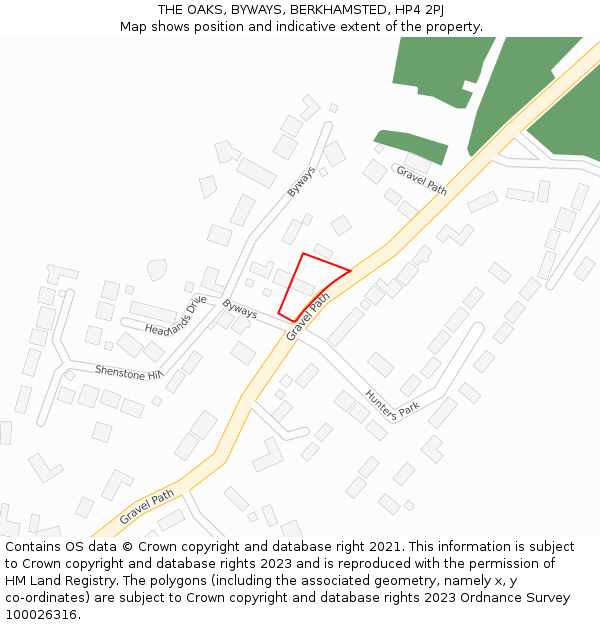 THE OAKS, BYWAYS, BERKHAMSTED, HP4 2PJ: Location map and indicative extent of plot