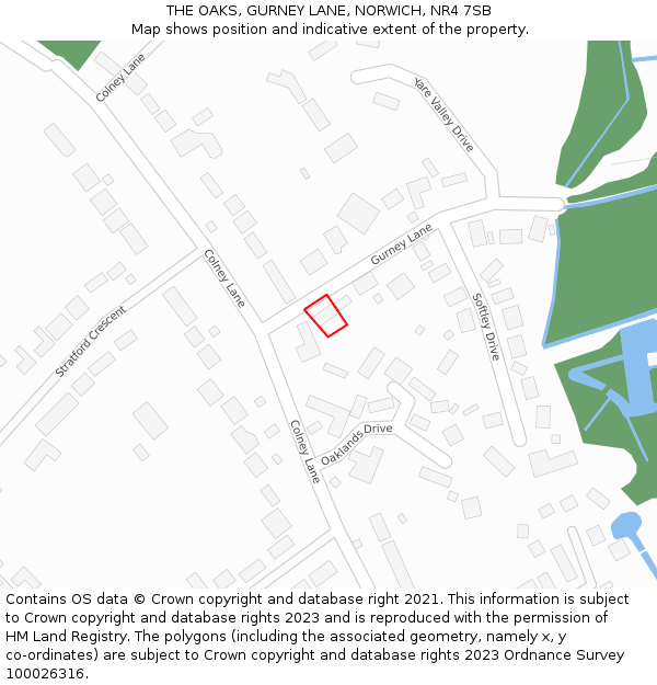 THE OAKS, GURNEY LANE, NORWICH, NR4 7SB: Location map and indicative extent of plot