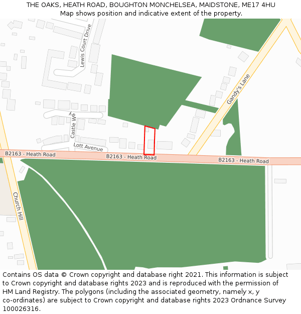 THE OAKS, HEATH ROAD, BOUGHTON MONCHELSEA, MAIDSTONE, ME17 4HU: Location map and indicative extent of plot