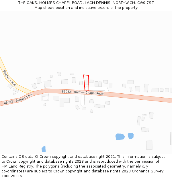 THE OAKS, HOLMES CHAPEL ROAD, LACH DENNIS, NORTHWICH, CW9 7SZ: Location map and indicative extent of plot