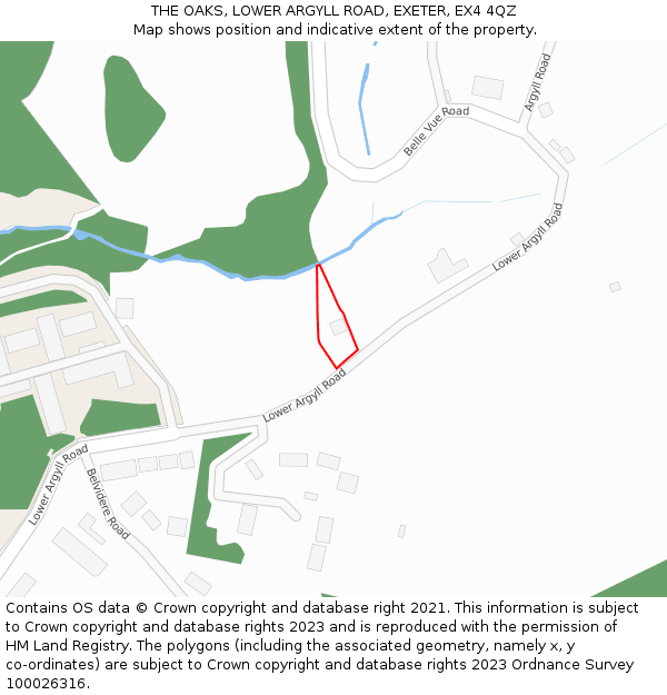 THE OAKS, LOWER ARGYLL ROAD, EXETER, EX4 4QZ: Location map and indicative extent of plot