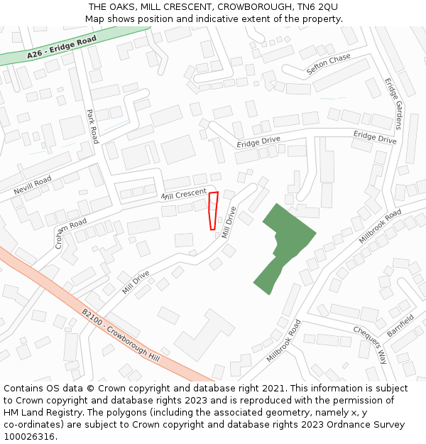 THE OAKS, MILL CRESCENT, CROWBOROUGH, TN6 2QU: Location map and indicative extent of plot