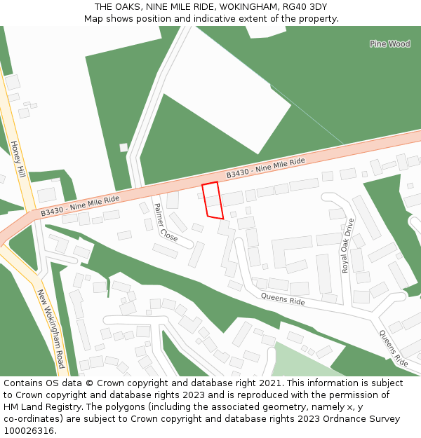 THE OAKS, NINE MILE RIDE, WOKINGHAM, RG40 3DY: Location map and indicative extent of plot