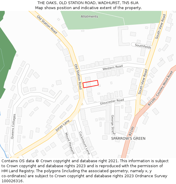 THE OAKS, OLD STATION ROAD, WADHURST, TN5 6UA: Location map and indicative extent of plot