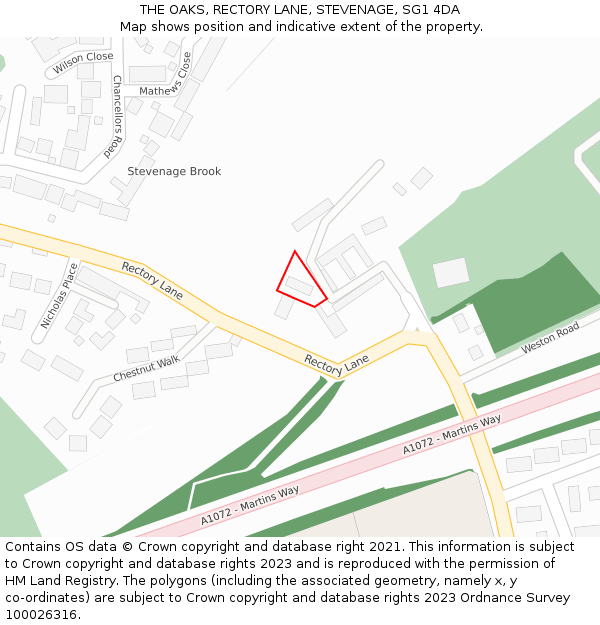 THE OAKS, RECTORY LANE, STEVENAGE, SG1 4DA: Location map and indicative extent of plot