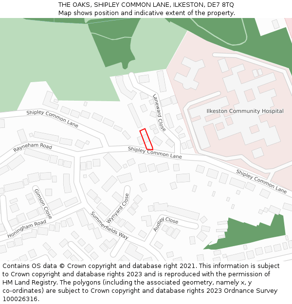 THE OAKS, SHIPLEY COMMON LANE, ILKESTON, DE7 8TQ: Location map and indicative extent of plot