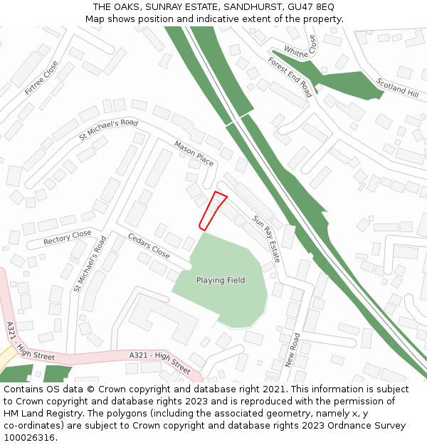 THE OAKS, SUNRAY ESTATE, SANDHURST, GU47 8EQ: Location map and indicative extent of plot