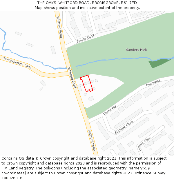 THE OAKS, WHITFORD ROAD, BROMSGROVE, B61 7ED: Location map and indicative extent of plot