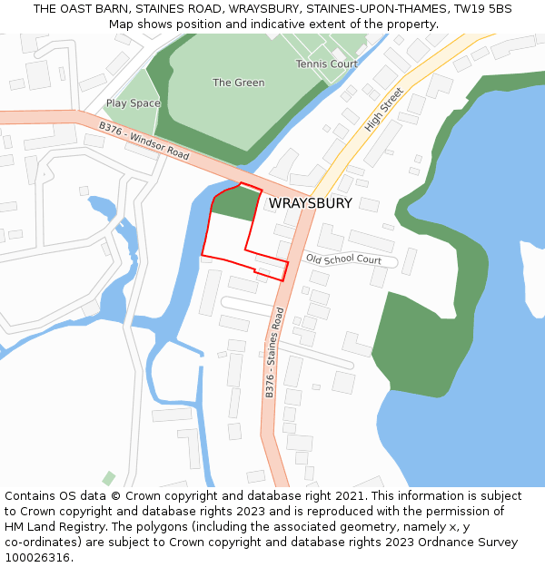 THE OAST BARN, STAINES ROAD, WRAYSBURY, STAINES-UPON-THAMES, TW19 5BS: Location map and indicative extent of plot